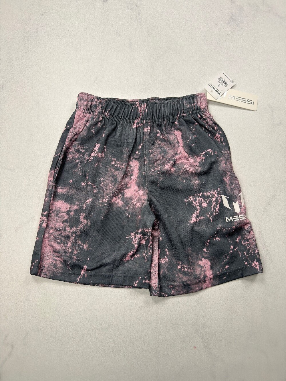 Messi Printed Athletic Shorts Black Pink 2010s Streetwear - Boys M NWT